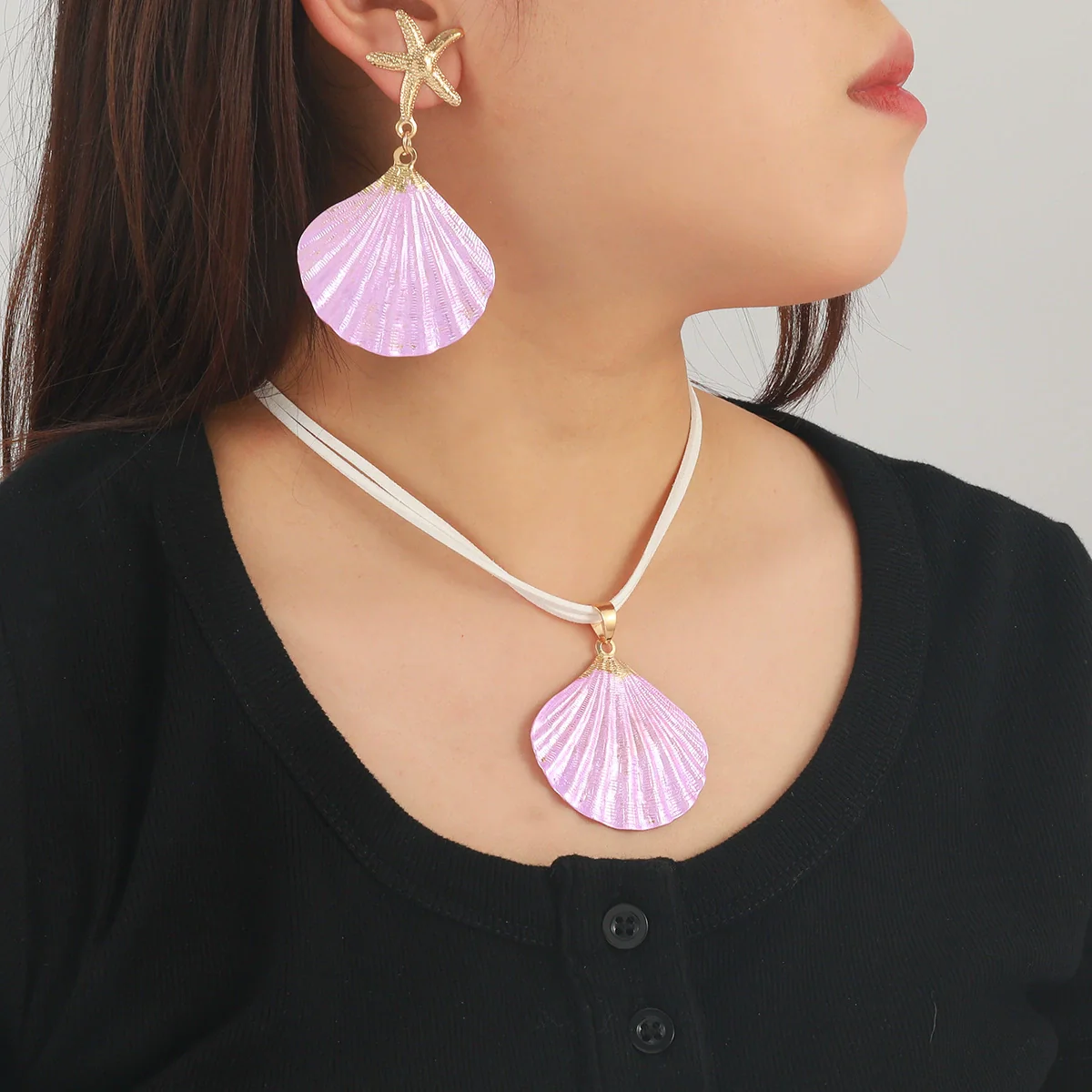 Alloy Marine Life Pattern Fashion Minimalist Women's Necklace Earrings Set With Electroplating - Image 2