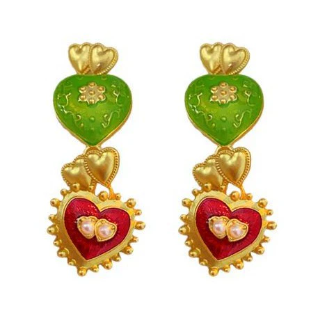 Alloy Medieval Vintage Women's Jewelry Set With Dripping Oil Heart Flower Pattern Bracelet And Earrings - Image 5