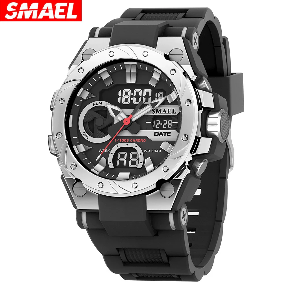 Alloy Men's Electronic Sports Watch Colorful Gradient Round Dial Stainless Steel Clasp Plexiglass Mirror Luminous Waterproof