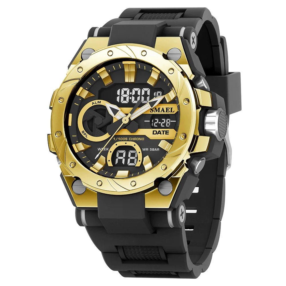 Alloy Men's Electronic Sports Watch Colorful Gradient Round Dial Stainless Steel Clasp Plexiglass Mirror Luminous Waterproof - Image 10