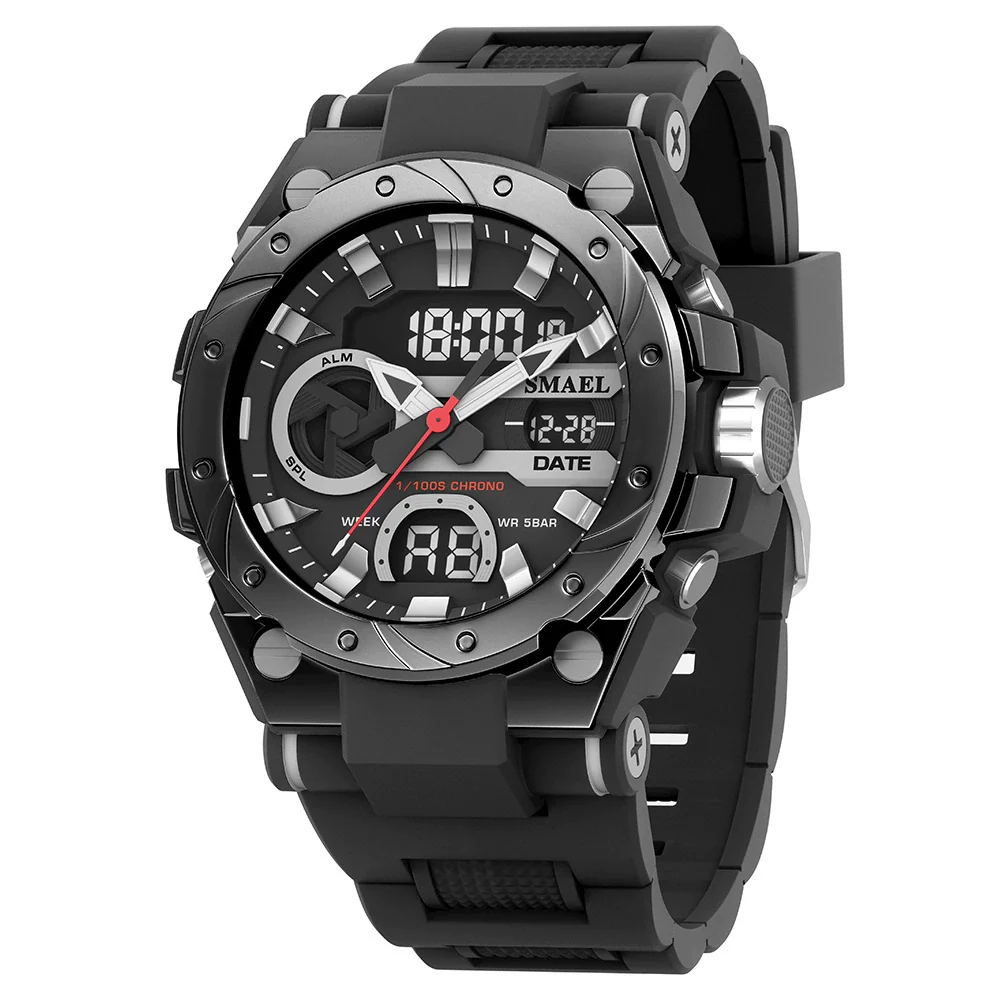 Alloy Men's Electronic Sports Watch Colorful Gradient Round Dial Stainless Steel Clasp Plexiglass Mirror Luminous Waterproof - Image 11