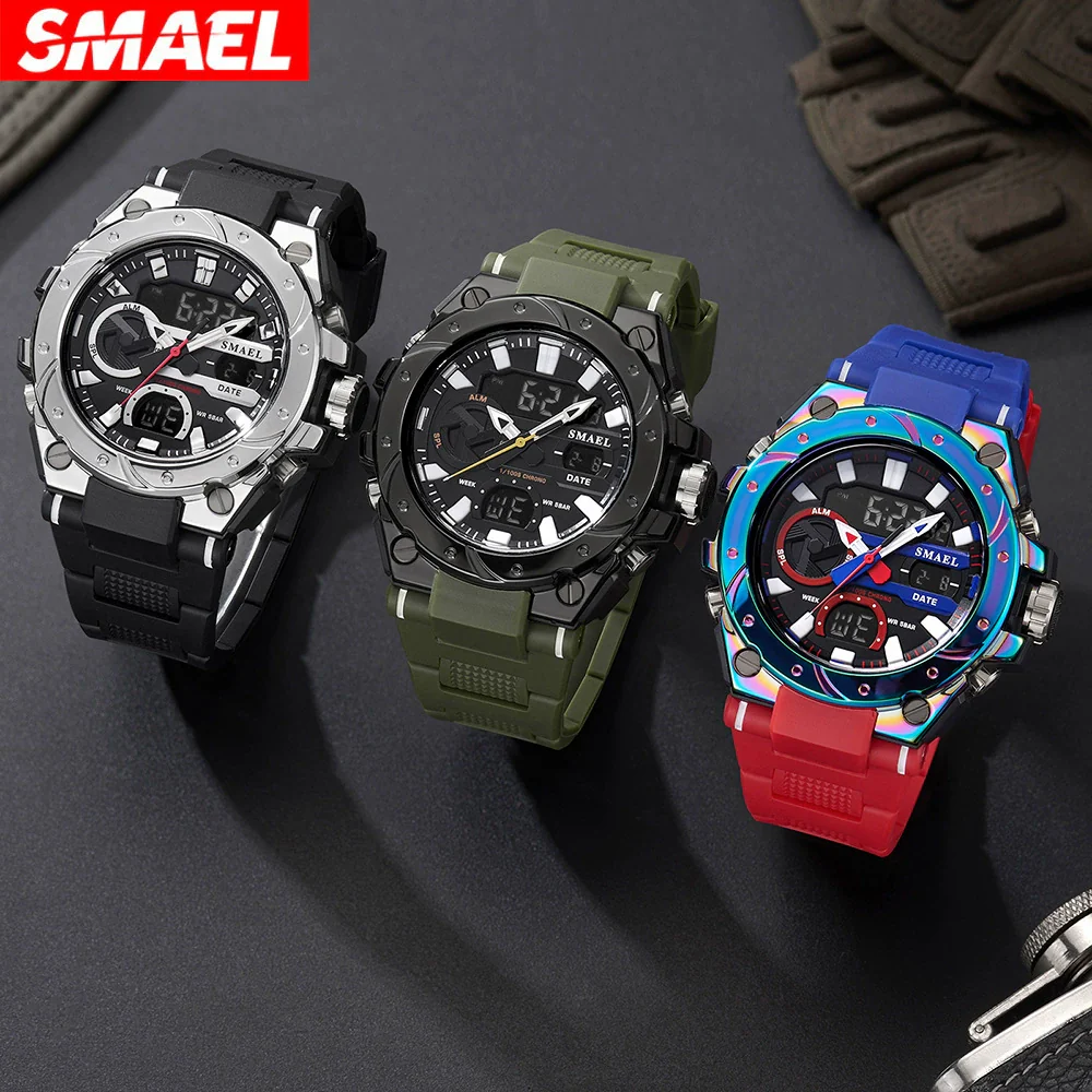 Alloy Men's Electronic Sports Watch Colorful Gradient Round Dial Stainless Steel Clasp Plexiglass Mirror Luminous Waterproof - Image 4