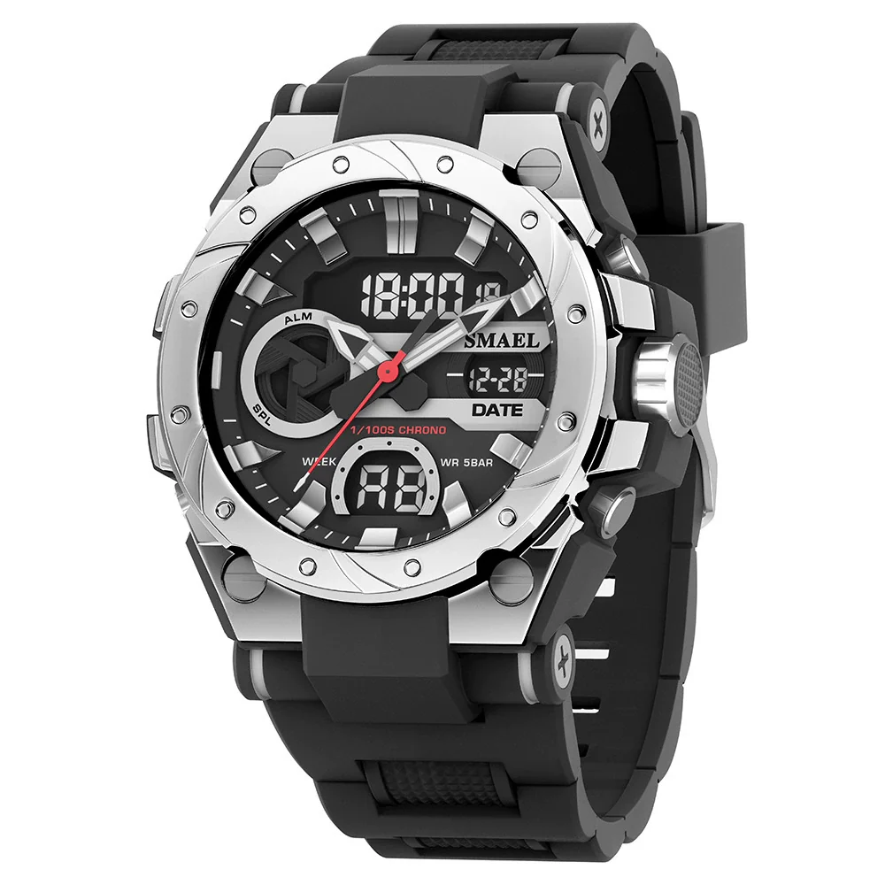Alloy Men's Electronic Sports Watch Colorful Gradient Round Dial Stainless Steel Clasp Plexiglass Mirror Luminous Waterproof - Image 8