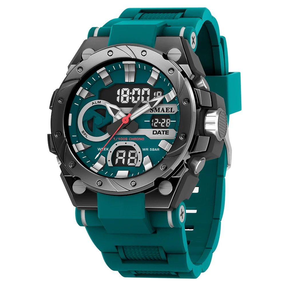 Alloy Men's Electronic Sports Watch Colorful Gradient Round Dial Stainless Steel Clasp Plexiglass Mirror Luminous Waterproof - Image 9