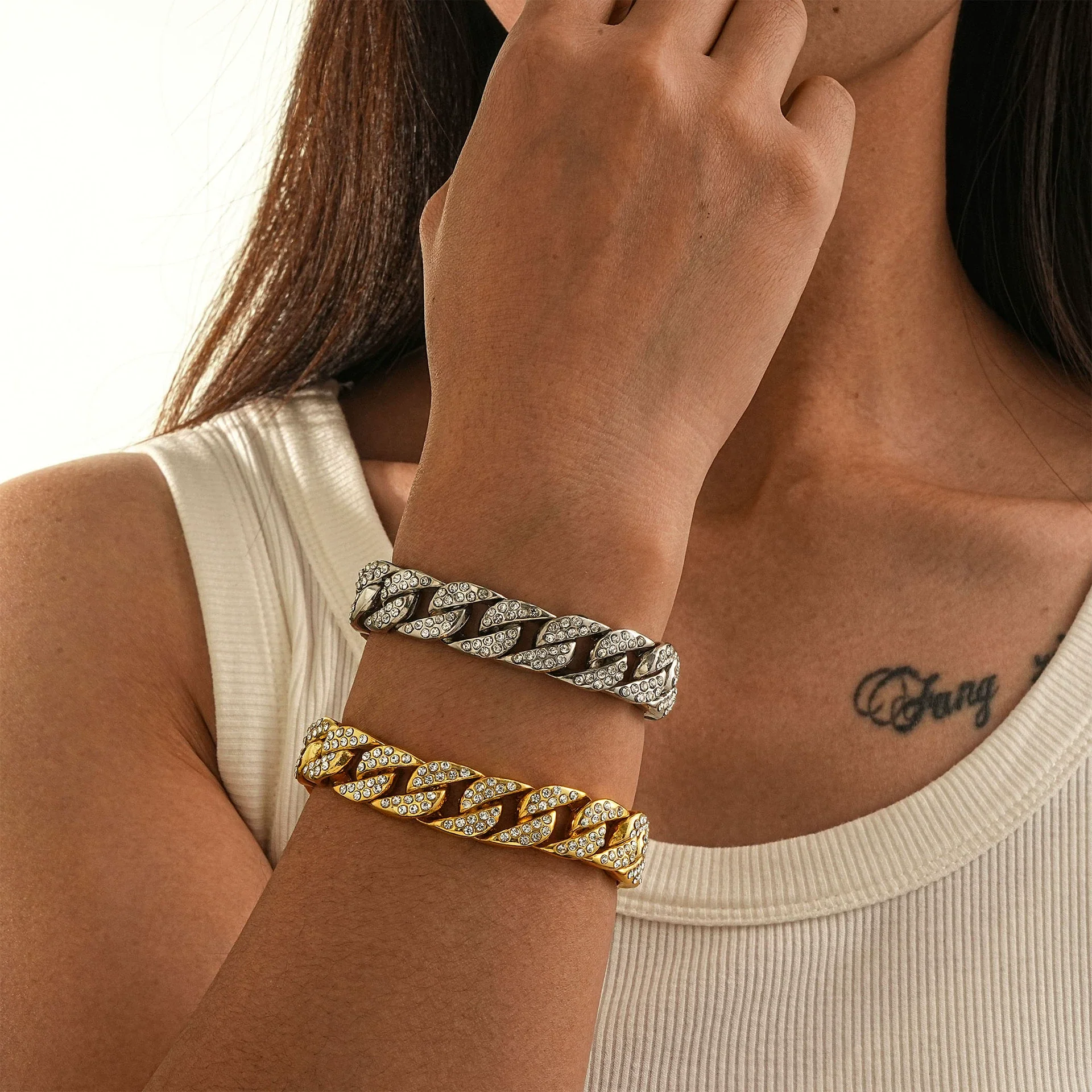 Alloy Men's Hiphop Rap Rock Punk Full Diamond Bracelet Jewelry With Electroplating