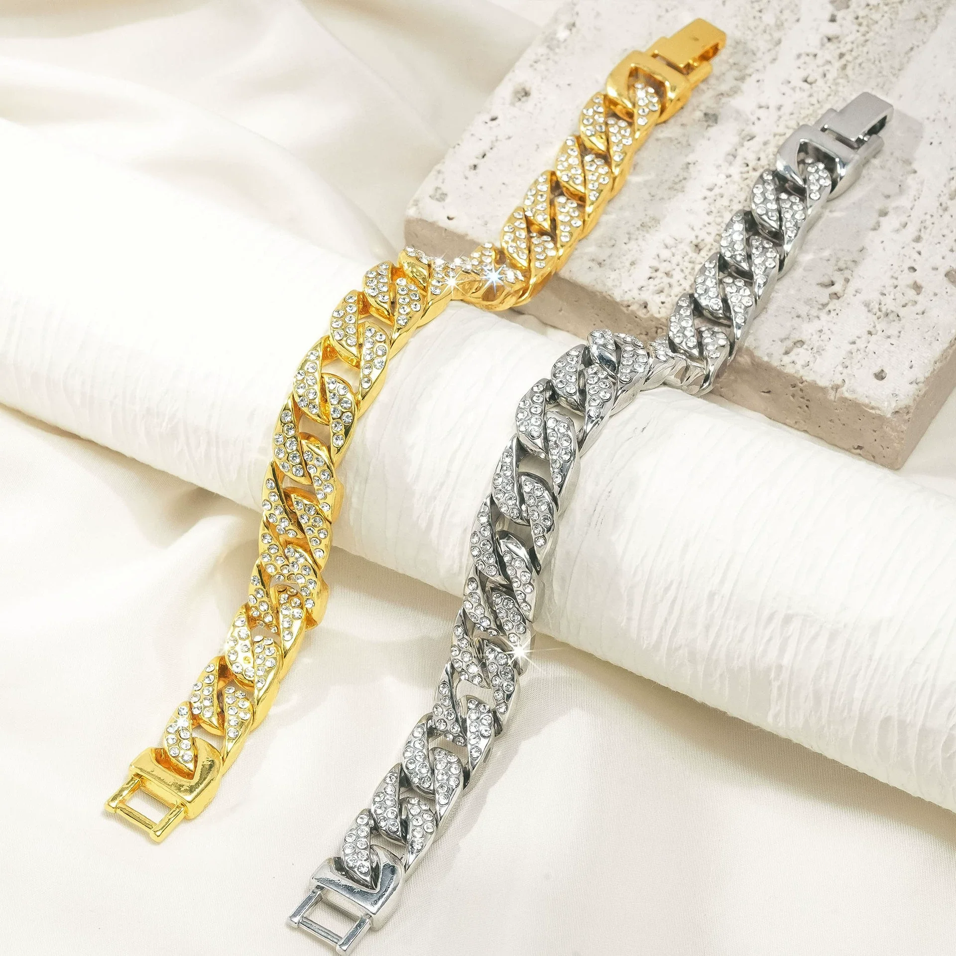 Alloy Men's Hiphop Rap Rock Punk Full Diamond Bracelet Jewelry With Electroplating - Image 2