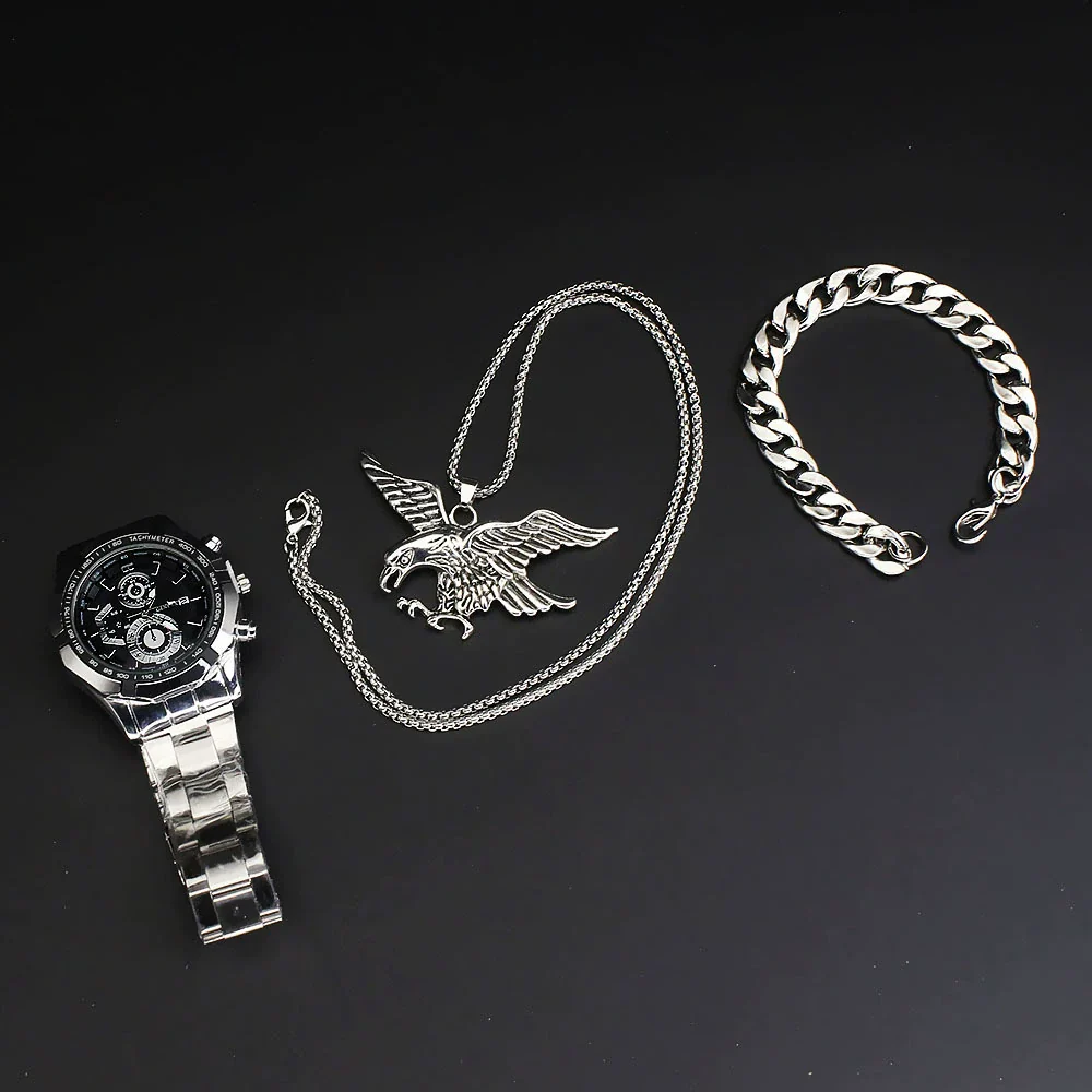 Alloy Men's Sport Quartz Watch With Eagle Pendant And Stainless Steel Buckle - Image 4