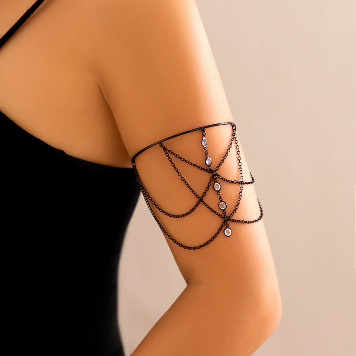 Alloy Metal Chain Imitation Pearl Arm Bracelet Starshaped Electroplated For Women - Image 3