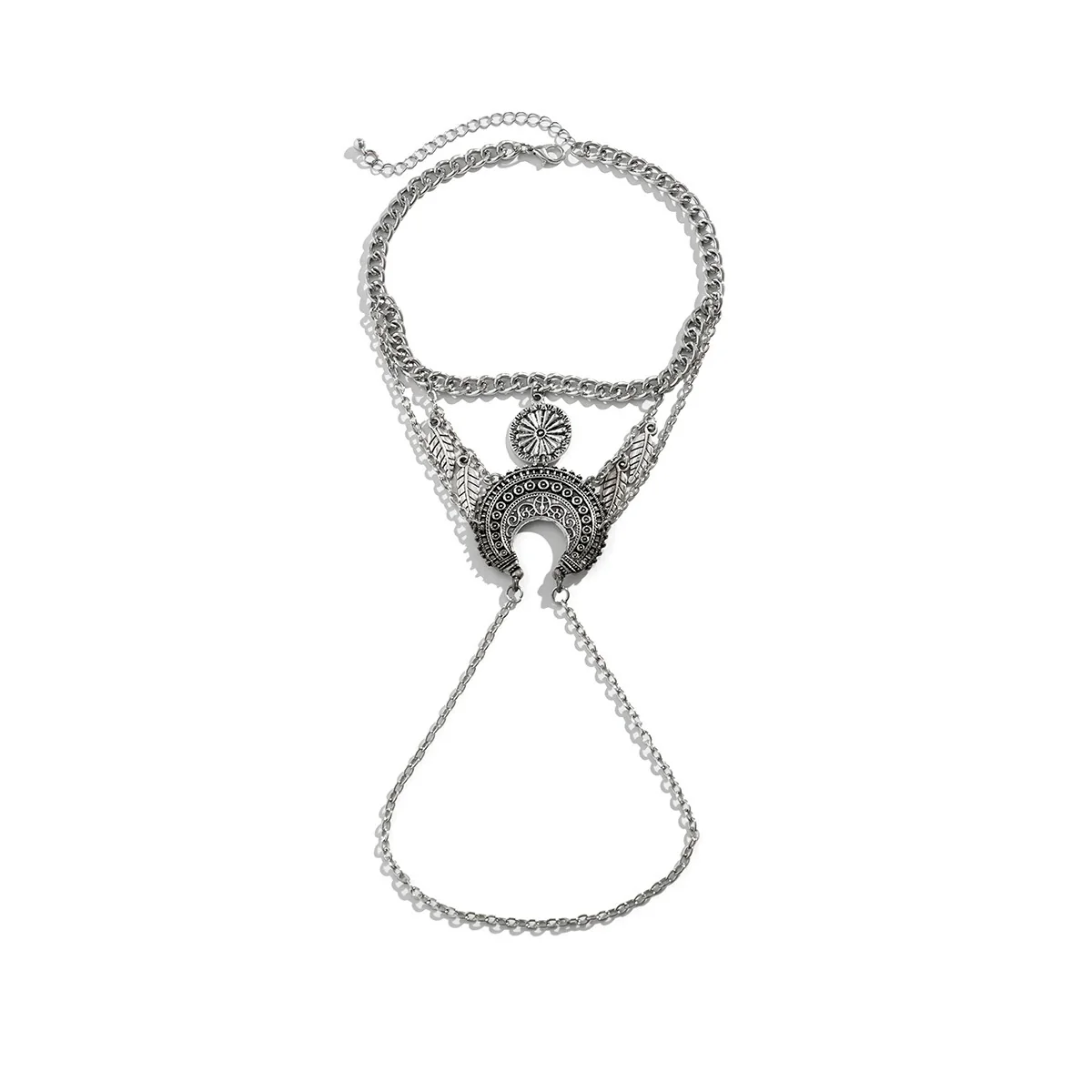 Alloy Metal Chain Jewelry Arm Chain Punk Retro Dream Catcher Leaf Tassel Open Bracelet Electroplated - Image 5