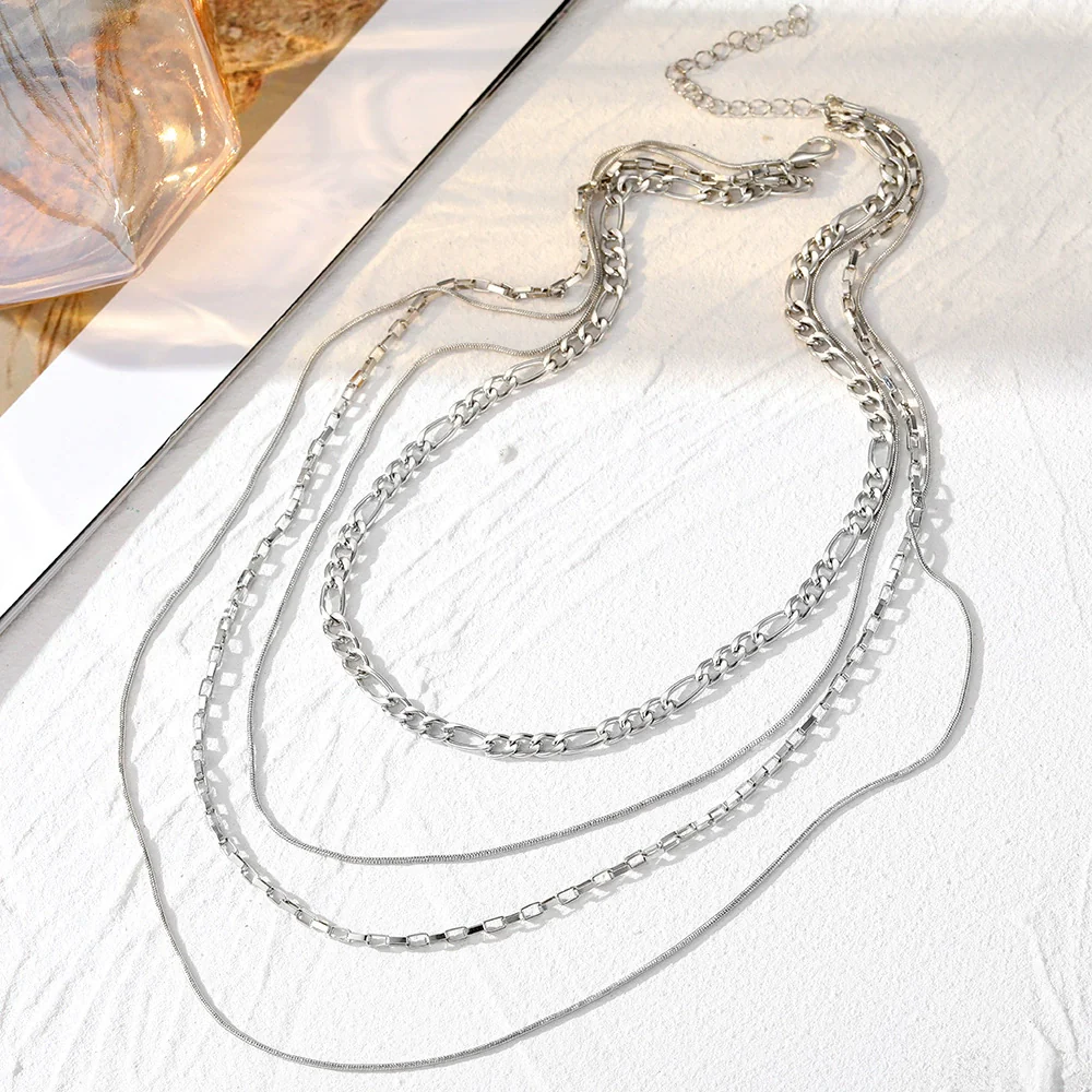 Alloy Metal Women's Multilayered Twist Chain Snake Bone Necklace With Geometric Pattern And Electroplating - Image 2