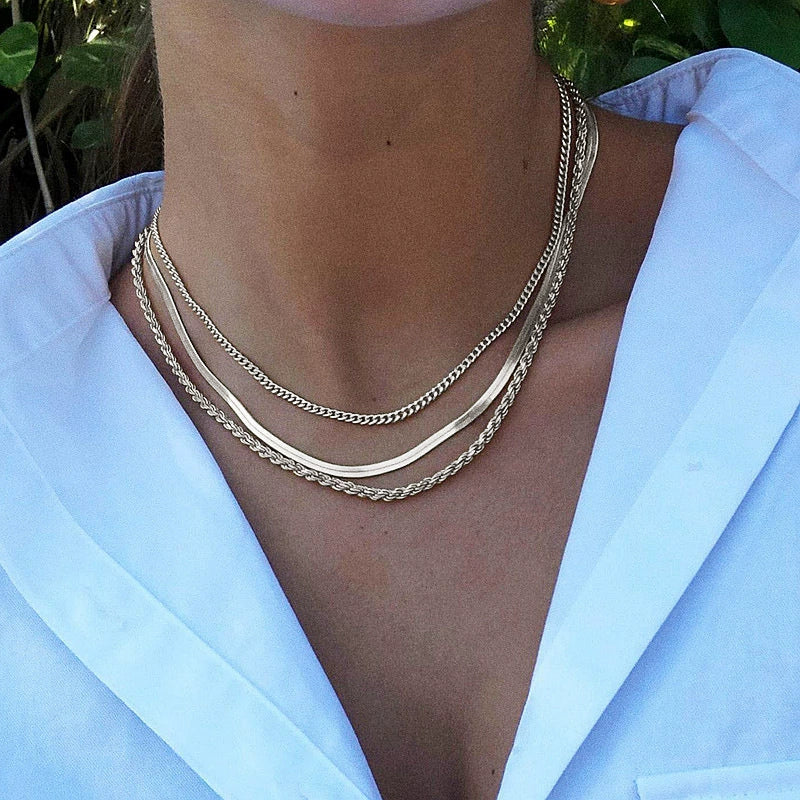 Alloy Metal Women's Multilayered Twist Chain Snake Bone Necklace With Geometric Pattern And Electroplating - Image 4