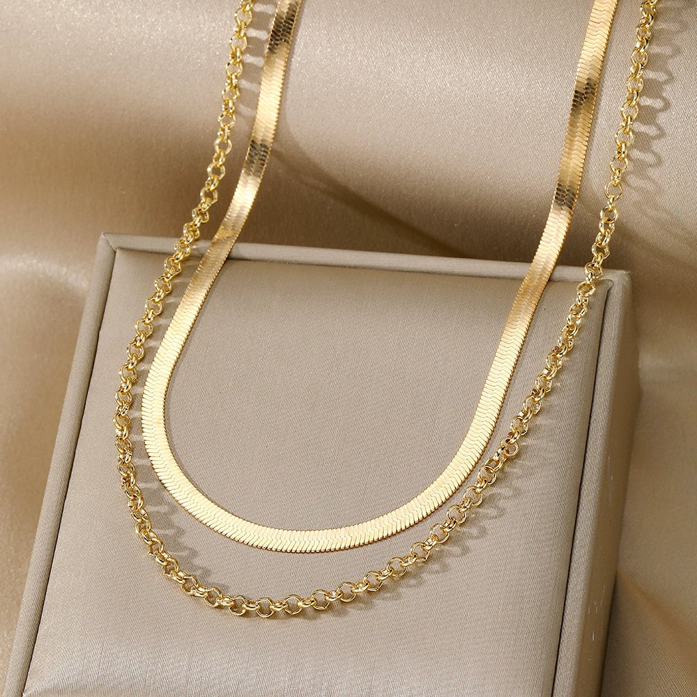 Alloy Metal Women's Multilayered Twist Chain Snake Bone Necklace With Geometric Pattern And Electroplating - Image 8