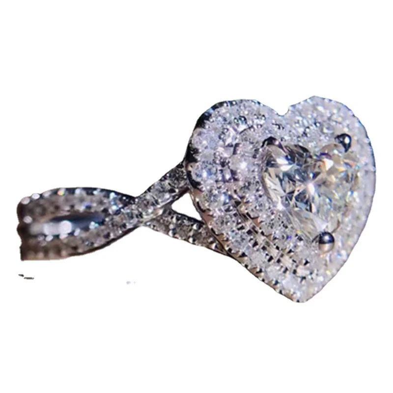 Alloy Micro Inlaid Heart Shaped Zircon Ring Electroplated Minimalist Geometric Women's Engagement Jewelry - Image 5