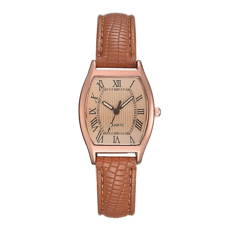Alloy Mineral Reinforced Mirror Casual Barrel Shape Women's Waterproof Quartz Watch With Imitation Leather Strap - Image 5