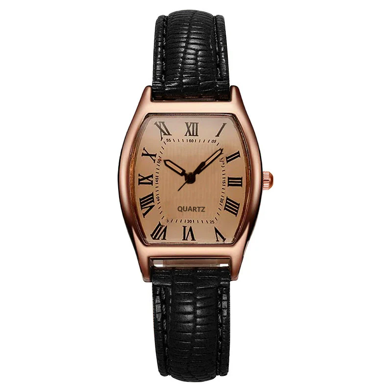 Alloy Mineral Reinforced Mirror Casual Barrel Shape Women's Waterproof Quartz Watch With Imitation Leather Strap - Image 7