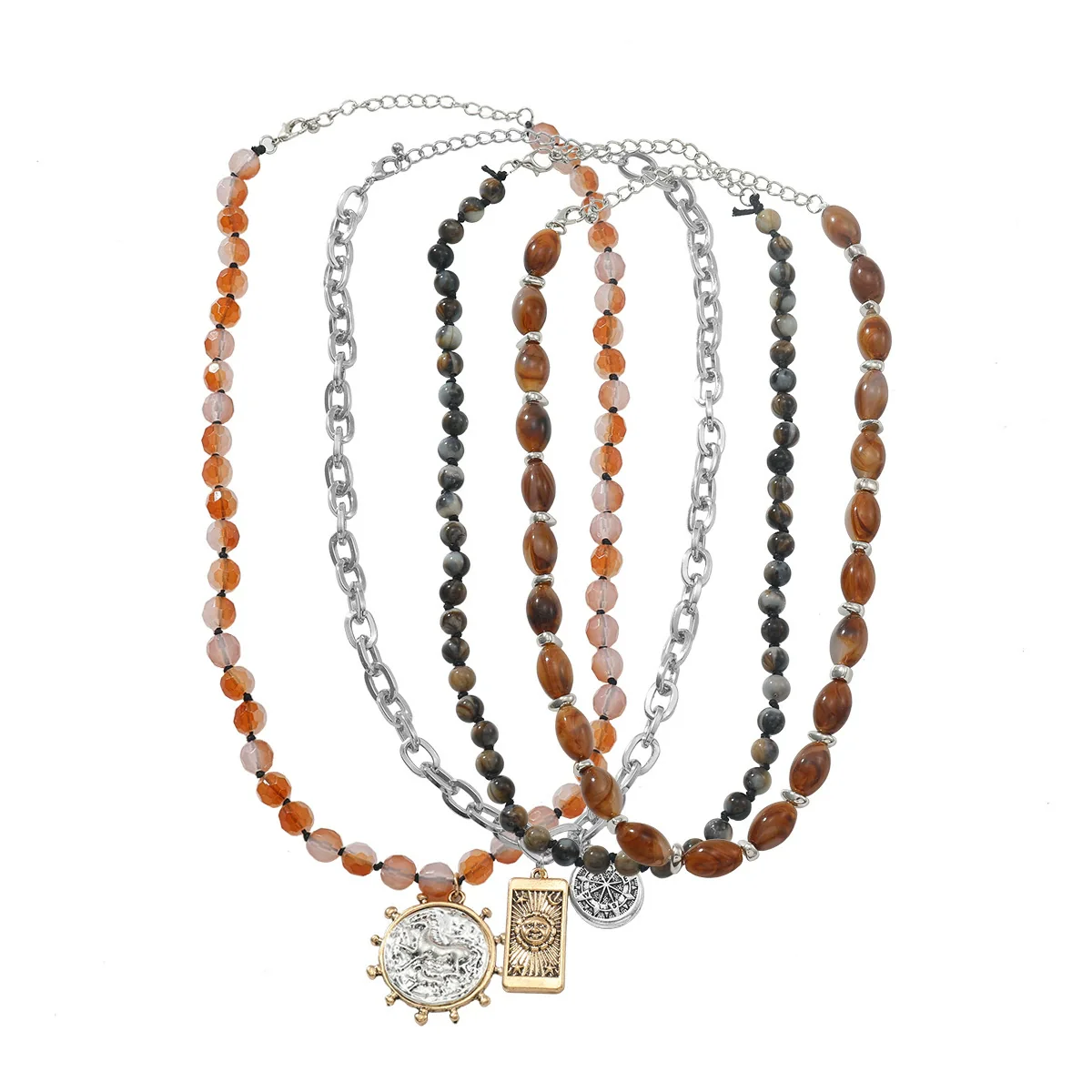 Alloy Multi Layer Beaded Geometric Necklace With Electroplating For Women - Image 5