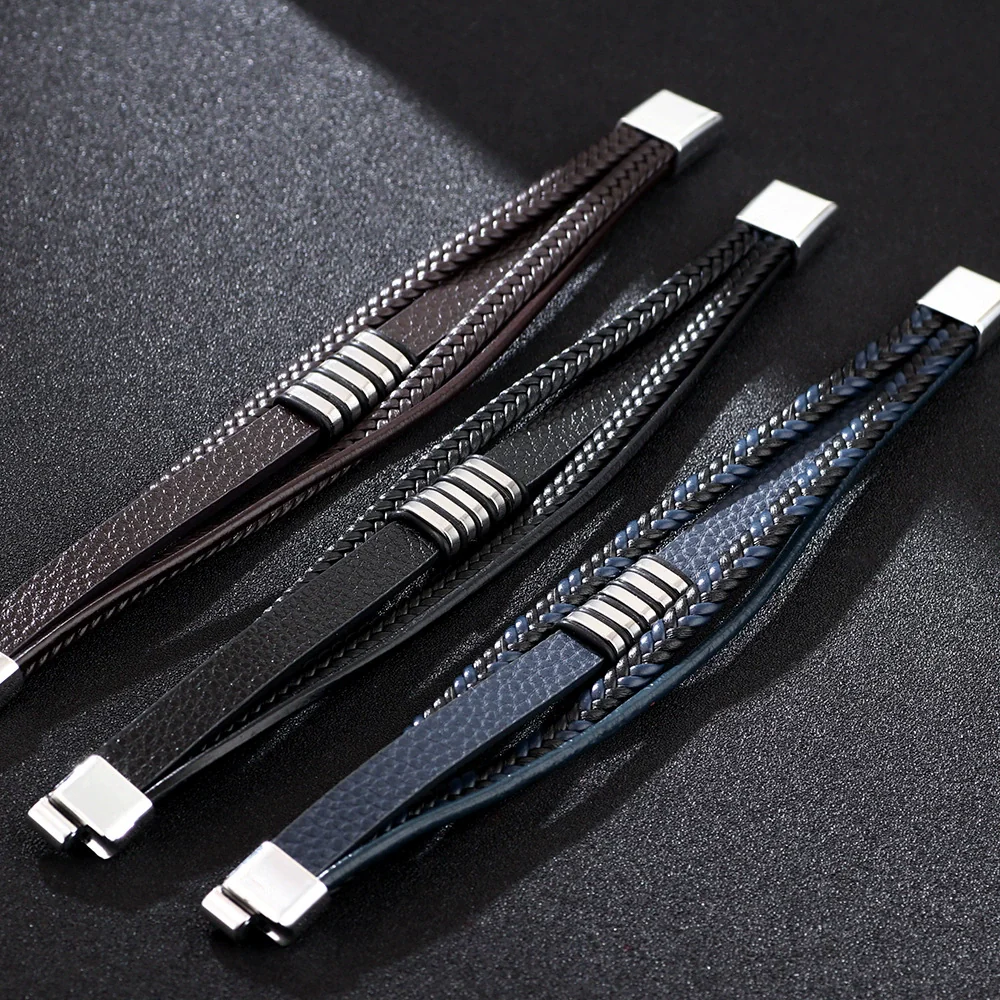 Alloy Multilayer Braided Magnetic Buckle Fashion Geometric Electroplated Unisex And Men's Bracelet - Image 3