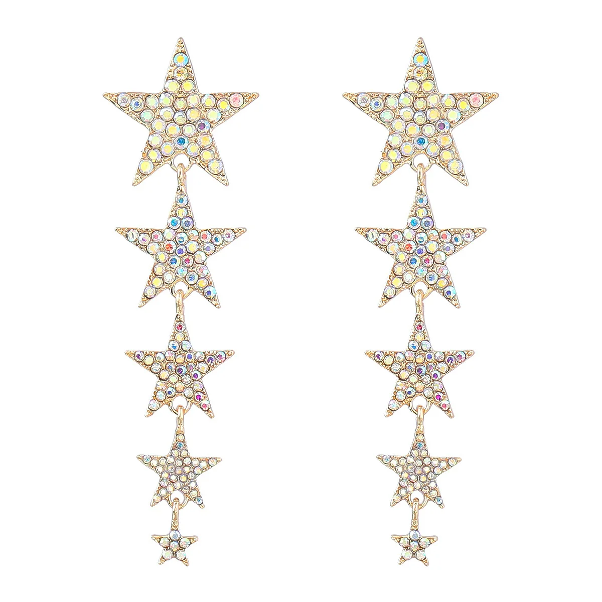 Alloy Multilayer Rhinestone Studded Fivepointed Star Long Earrings For Girls With Geometric Design And Diamond Treatment - Image 4