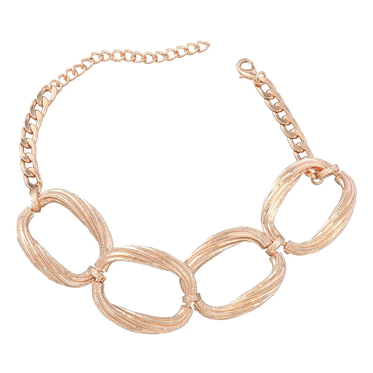 Alloy Multilayer Striped Groove Oval Women's Retro Hiphop Necklace With Electroplating And Geometric Style - Image 4