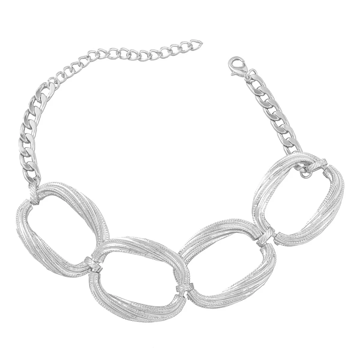 Alloy Multilayer Striped Groove Oval Women's Retro Hiphop Necklace With Electroplating And Geometric Style - Image 5