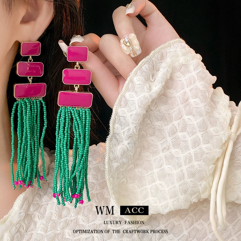 Alloy Oil Dripping Geometric Earrings Highend Retro Exaggerated Style - Image 2