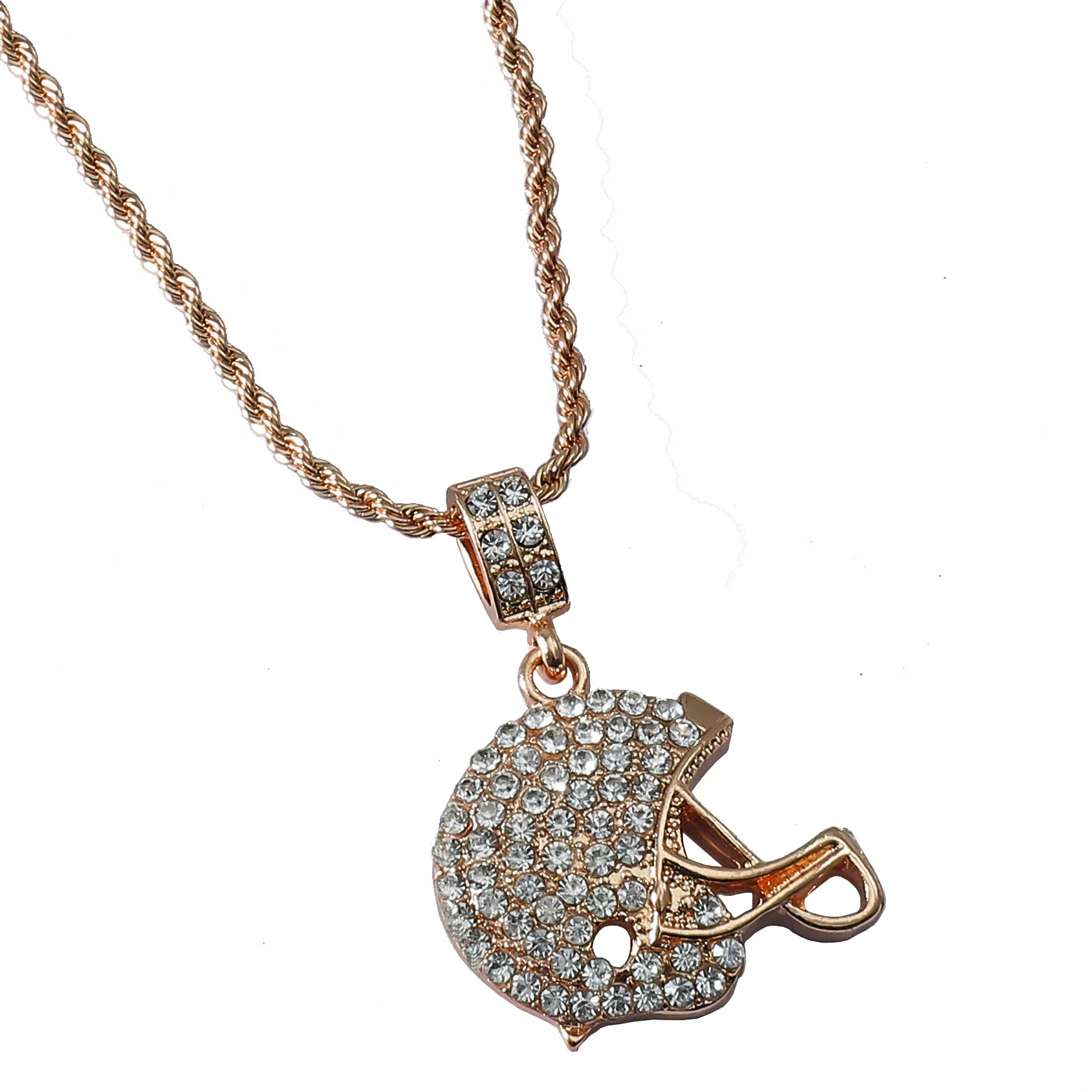 Alloy Olive Cap Pendant Hip Hop Diamond Rugby Men's Necklace With Twist Chain - Image 2