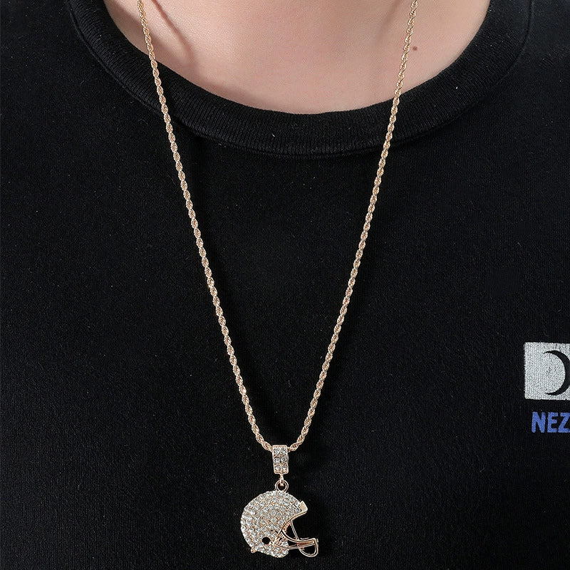 Alloy Olive Cap Pendant Hip Hop Diamond Rugby Men's Necklace With Twist Chain - Image 4