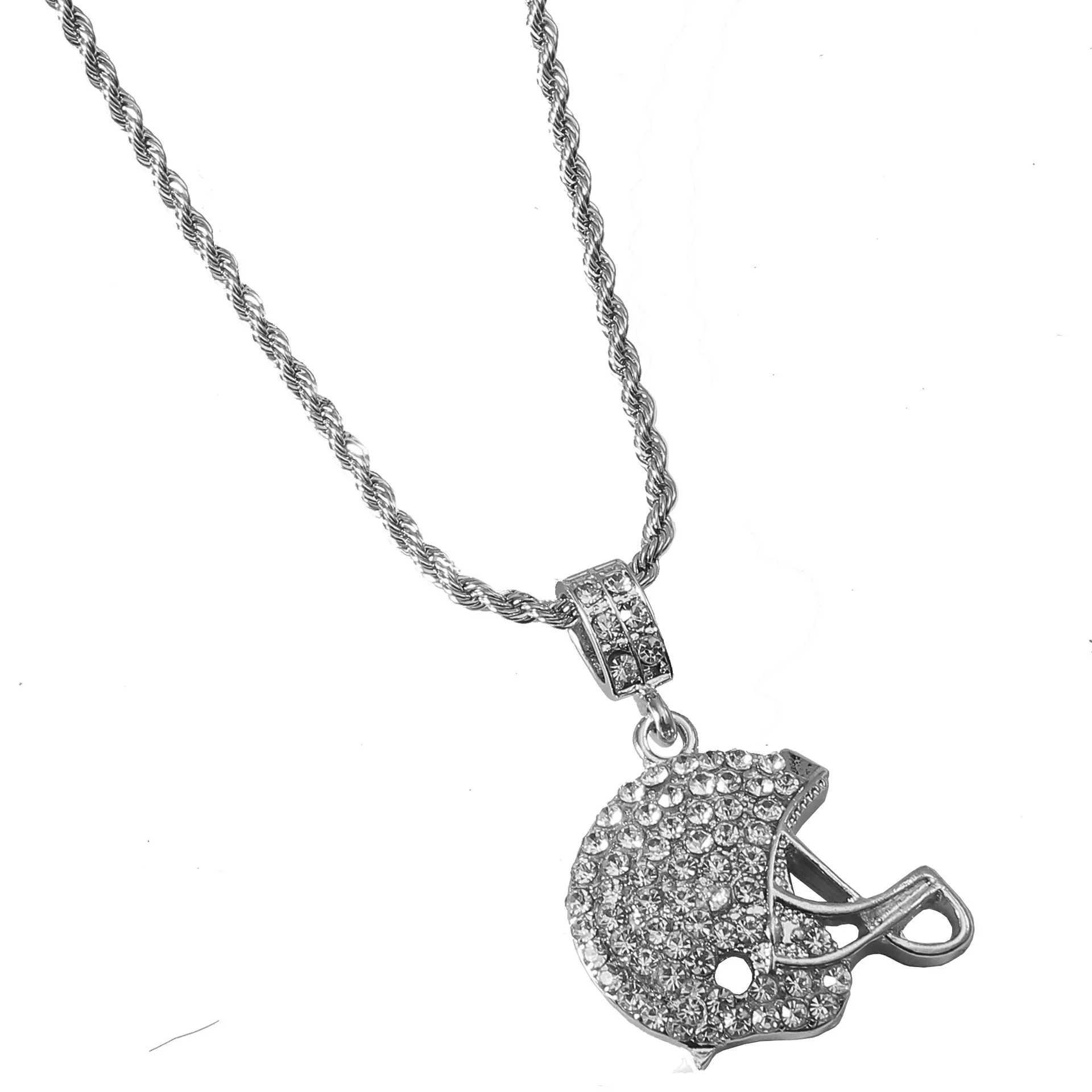 Alloy Olive Cap Pendant Hip Hop Diamond Rugby Men's Necklace With Twist Chain - Image 6