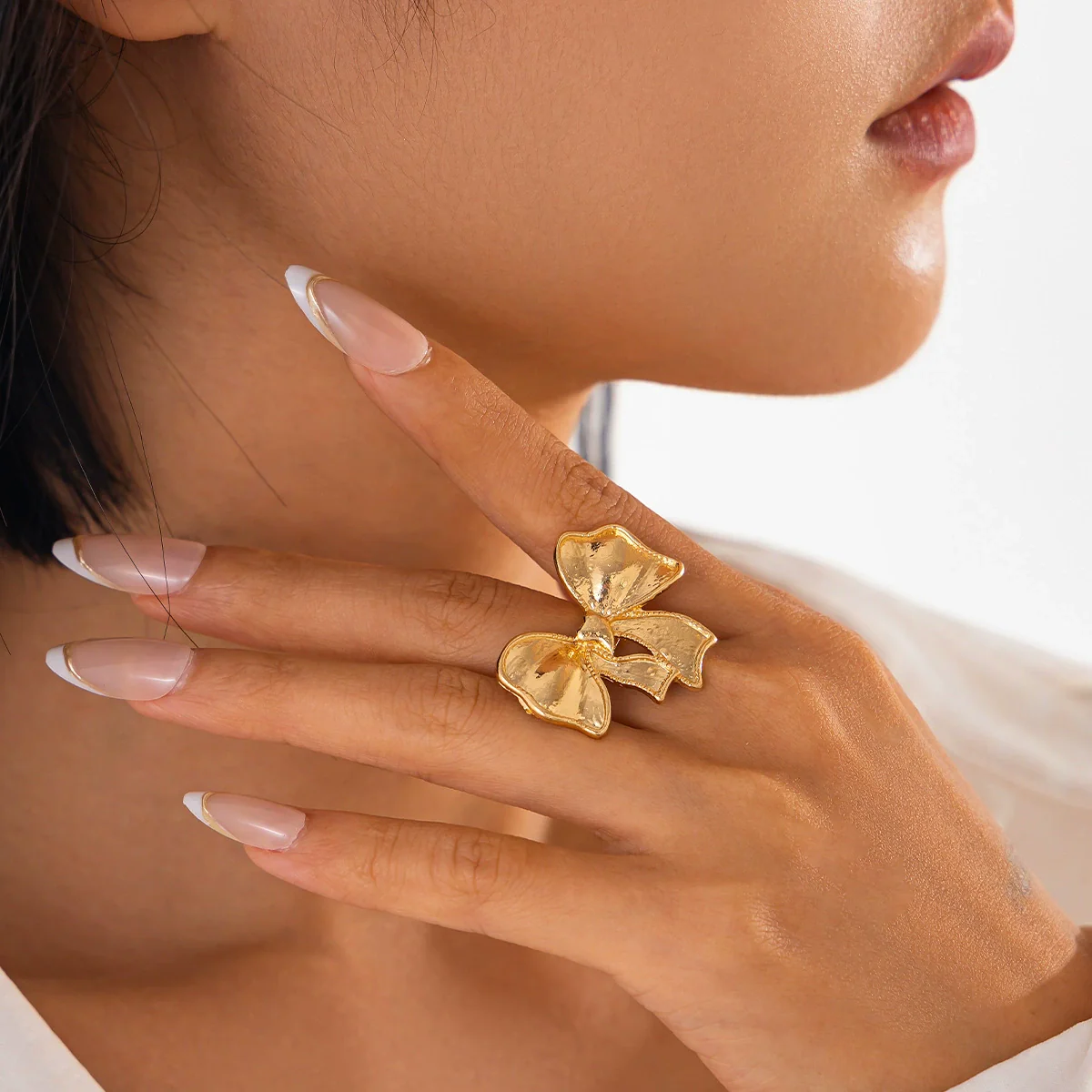 Alloy Open Ring With Bow Tie And Geometric Pattern Electroplated For Women Niche Style - Image 12