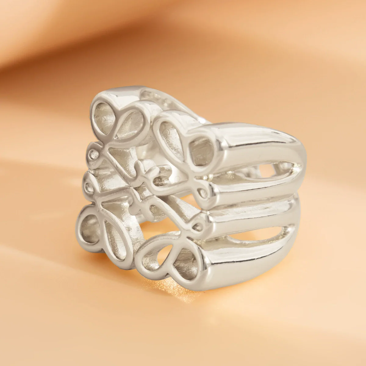 Alloy Open Ring With Bow Tie And Geometric Pattern Electroplated For Women Niche Style - Image 9