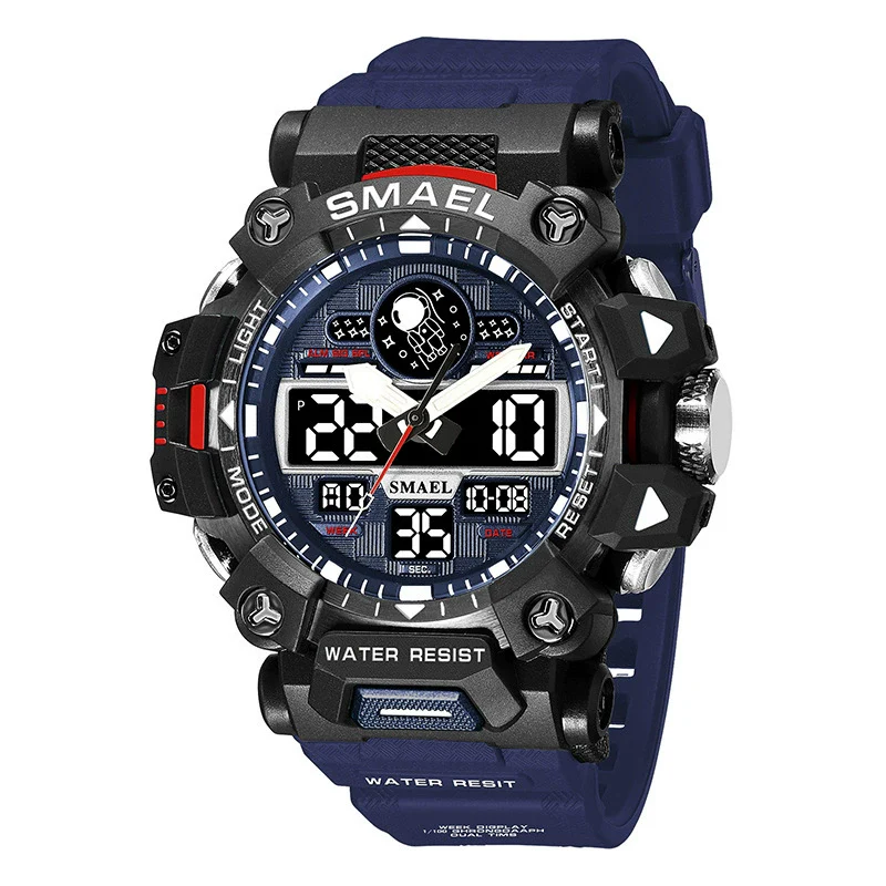 Alloy Outdoor Sports Watch For Men With Plexiglass Mirror Pu Strap Round Dial Waterproof Electronic - Image 12