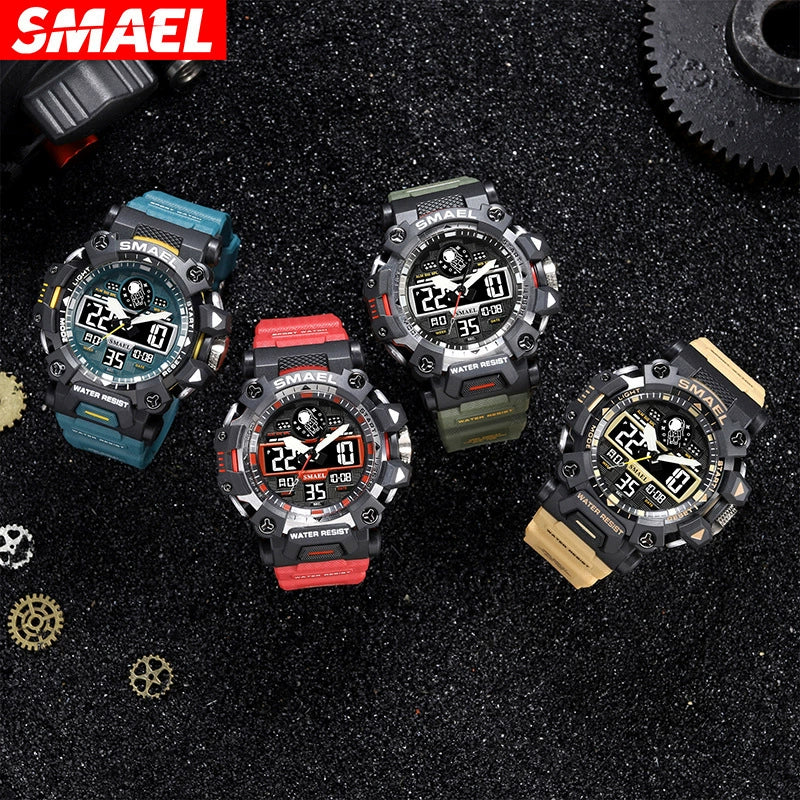 Alloy Outdoor Sports Watch For Men With Plexiglass Mirror Pu Strap Round Dial Waterproof Electronic - Image 4