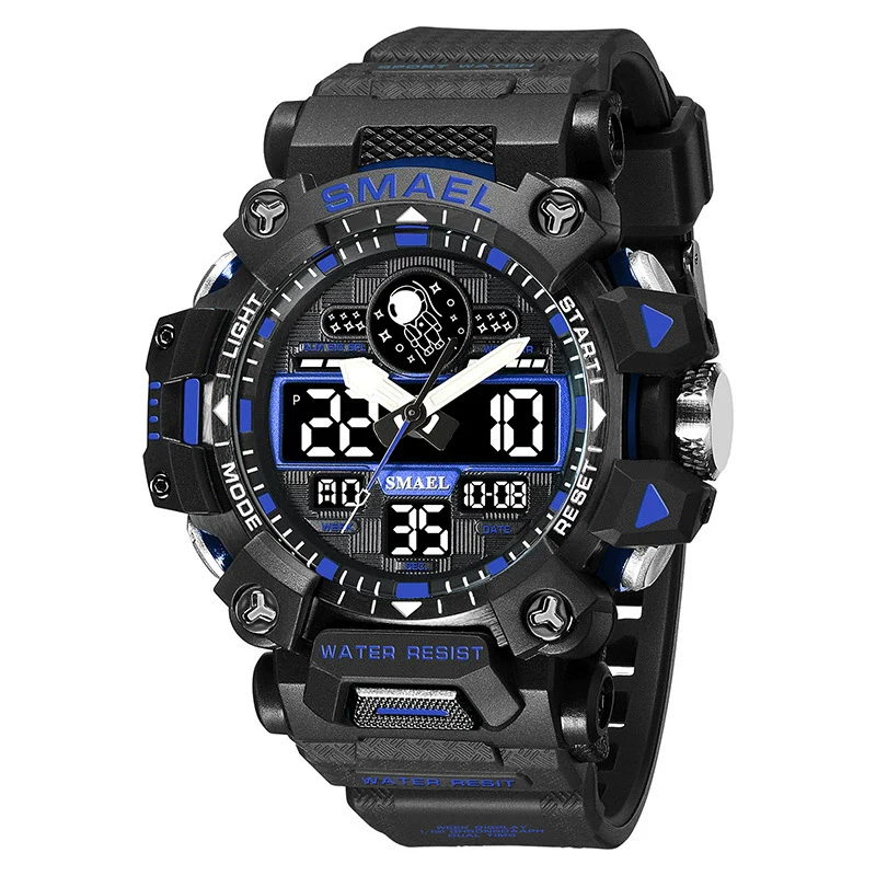 Alloy Outdoor Sports Watch For Men With Plexiglass Mirror Pu Strap Round Dial Waterproof Electronic - Image 7