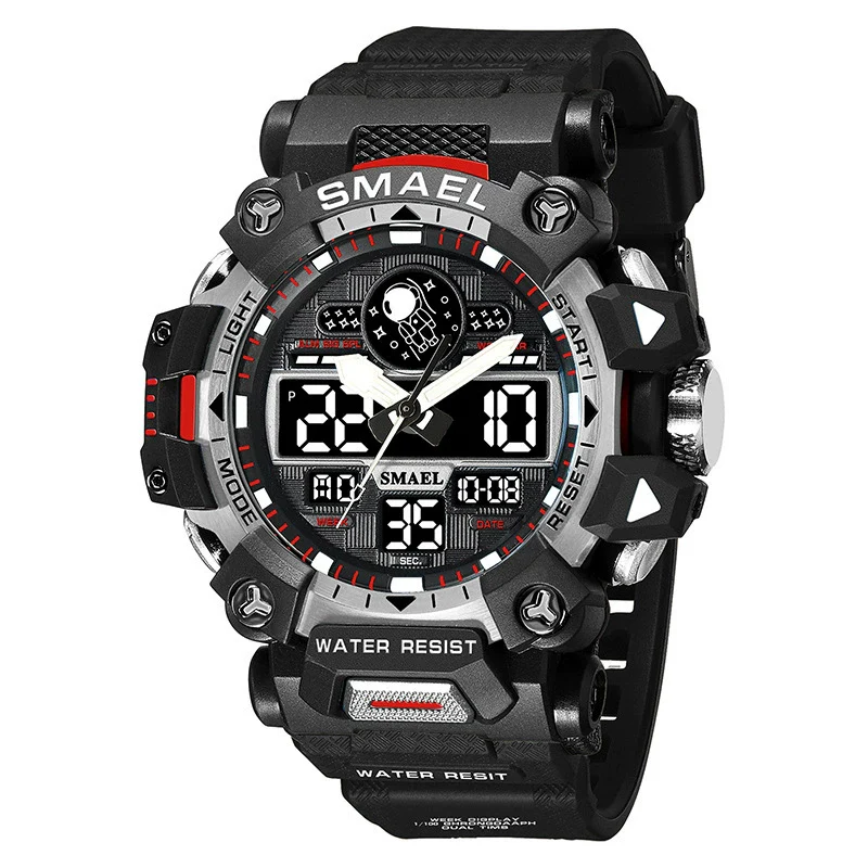 Alloy Outdoor Sports Watch For Men With Plexiglass Mirror Pu Strap Round Dial Waterproof Electronic - Image 9