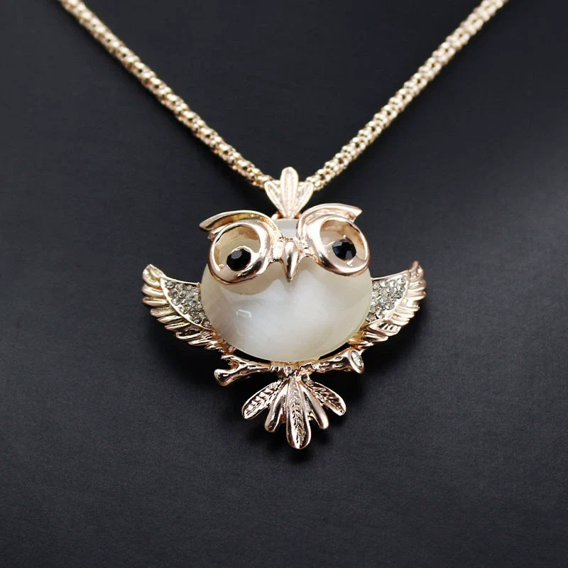 Alloy Owl Inlaid Opal Women's Snake Bone Chain Sweater Chain - Image 2