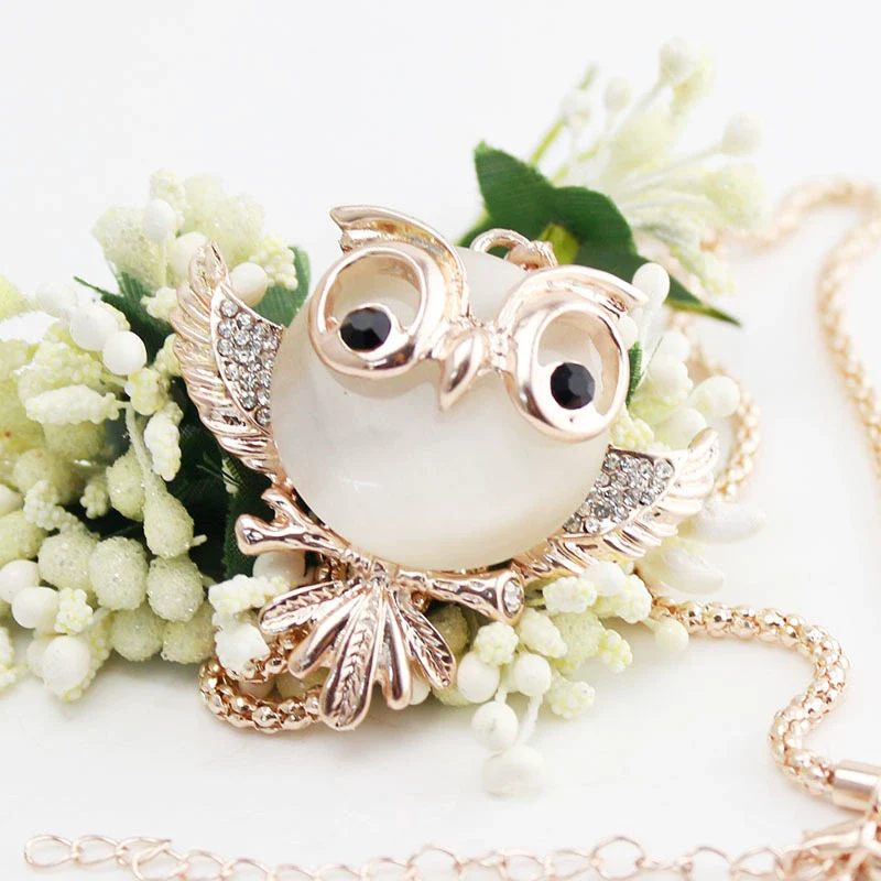 Alloy Owl Inlaid Opal Women's Snake Bone Chain Sweater Chain - Image 3