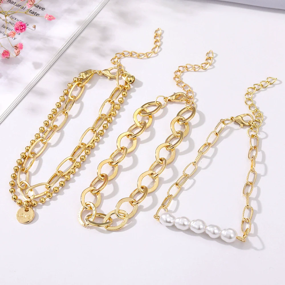 Alloy Pearl Bracelet Retro Style Geometric English Letter Love Electroplating Unisex - Image 4