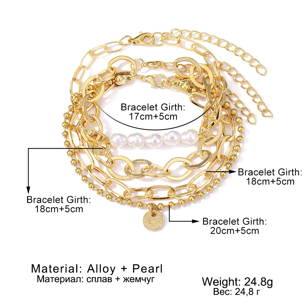 Alloy Pearl Bracelet Retro Style Geometric English Letter Love Electroplating Unisex - Image 5