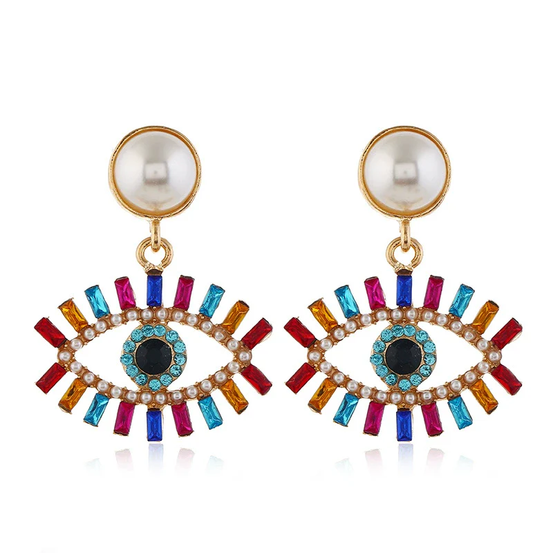 Alloy Pearl Exaggerated Devil's Eye Women's Diamond Earrings - Image 7
