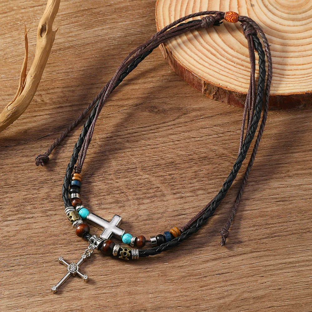 Alloy Pendant Butterfly Necklace Retro Braided Rope Handmade Beaded Multi Layer Unisex - Image 6