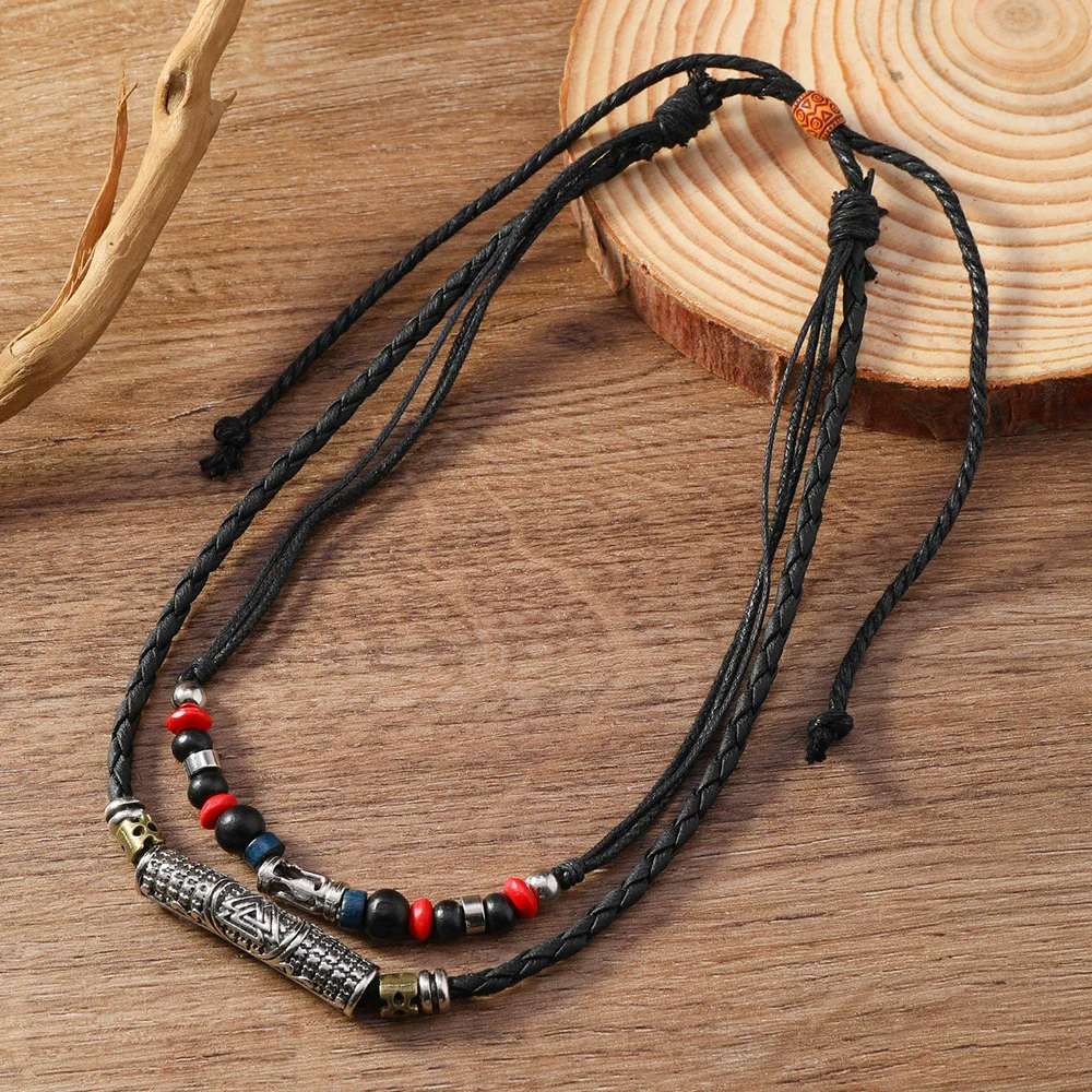 Alloy Pendant Butterfly Necklace Retro Braided Rope Handmade Beaded Multi Layer Unisex - Image 8