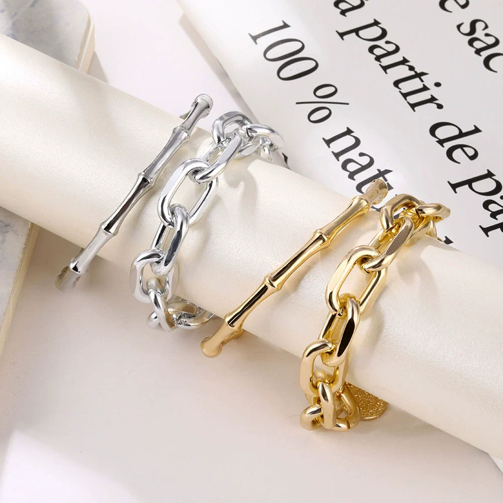 Alloy Punk Retro Bamboo Joint And Round Coin Pendant Women's Bracelet With Electroplating - Image 2