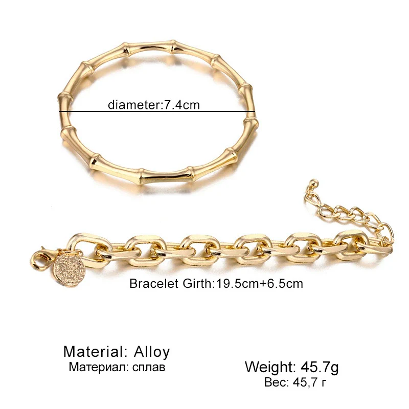 Alloy Punk Retro Bamboo Joint And Round Coin Pendant Women's Bracelet With Electroplating - Image 5