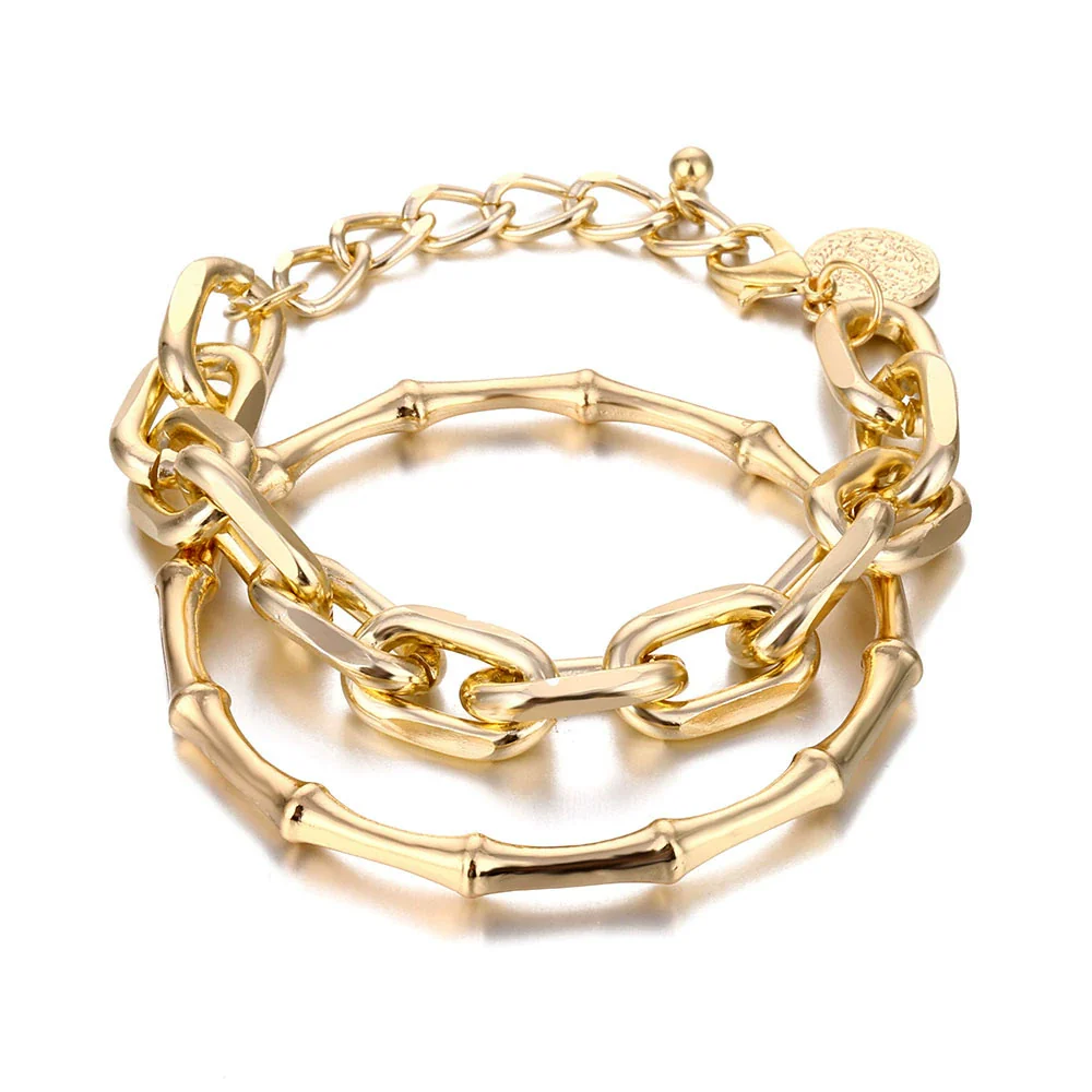 Alloy Punk Retro Bamboo Joint And Round Coin Pendant Women's Bracelet With Electroplating - Image 6