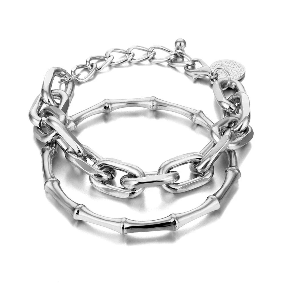 Alloy Punk Retro Bamboo Joint And Round Coin Pendant Women's Bracelet With Electroplating - Image 7