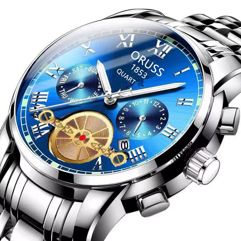 Alloy Quartz And Mechanical Wrist Watch Round Dial Pointer Display Mineral Strengthened Glass Mirror For Men