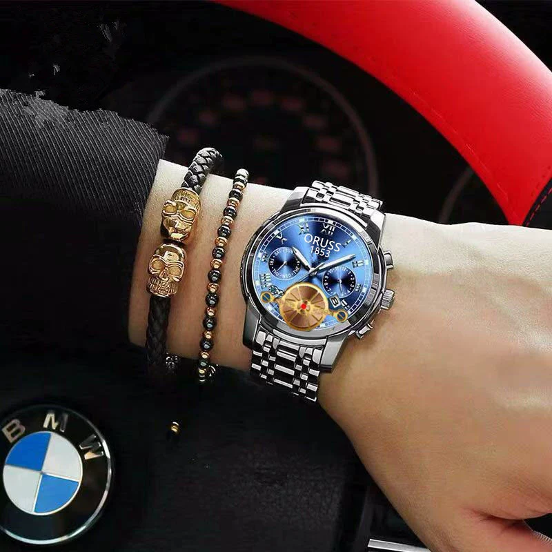 Alloy Quartz And Mechanical Wrist Watch Round Dial Pointer Display Mineral Strengthened Glass Mirror For Men - Image 4