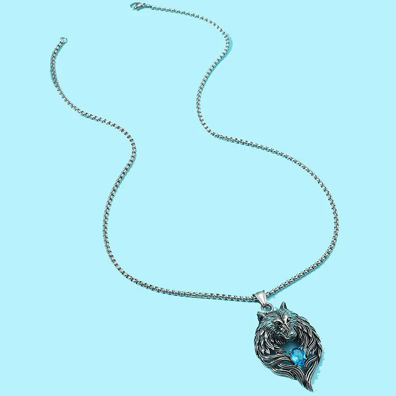 Alloy Retro Diamondencrusted Wolf Head Pendant Unisex Necklace With Pearl Chain And Electroplating Treatment - Image 2