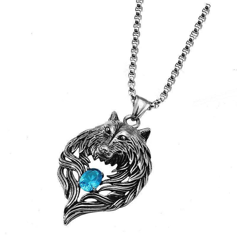 Alloy Retro Diamondencrusted Wolf Head Pendant Unisex Necklace With Pearl Chain And Electroplating Treatment - Image 4