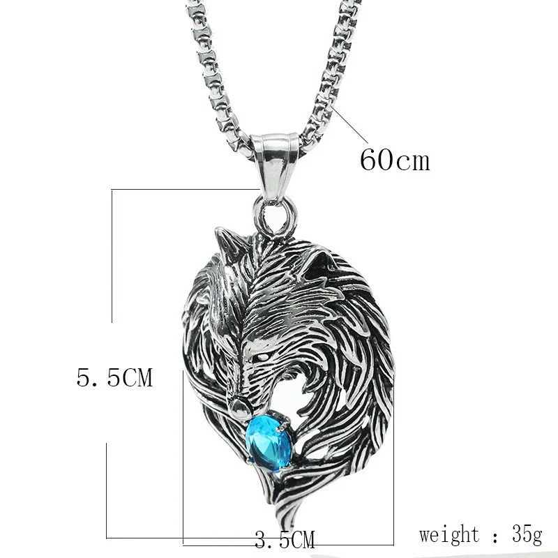 Alloy Retro Diamondencrusted Wolf Head Pendant Unisex Necklace With Pearl Chain And Electroplating Treatment - Image 5
